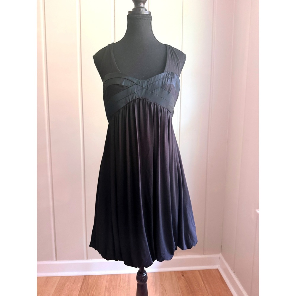 Bebe Black Bubble Hem Mini Dress Y2K Empire Waist Sleeveless Cocktail Party L